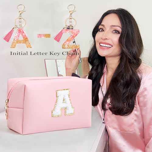 Birthday Gifts for Women Her,Travel Cute Makeup Bag,Large Capacity Cosmetic Bags for Women Makeup Pouch PU Leather Waterproof Cosmetic Bag (L, Pink)