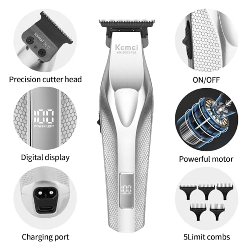 KEMEI KM-3023-702 Professional Hair Clipper for Men, Cordless Rechargeable Hair Trimmers, Clippers for Hair Cutting, Beard Trimmer with USB, Perfect Gifts for Men