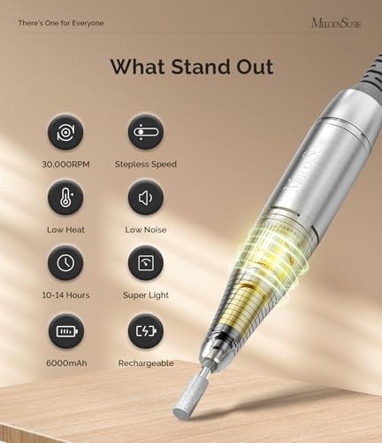 30000 RPM Rechargeable Clip-On Nail Drill SC320D - Low Vibration, Long Battery Life