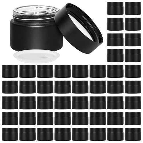 2 oz Glass Jars with Lids, Round Airtight Cosmetic Jars with Inner Liners, Empty Containers for Lotions, Ointments, Candle Making, Creams, DIY Projects (48 Pack, Black Frosted)