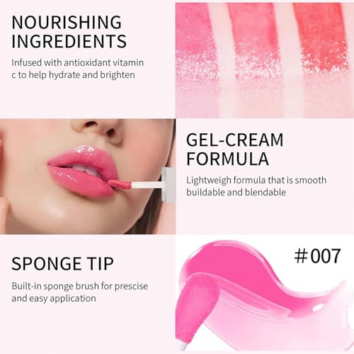 Hydrating Lip Glow Oil, Lip Oil Gloss Transparent Toot Tinted Nourishing Long Lasting Repairing Lightening Lip Lines (RASPBERRY) 0.2 OZ