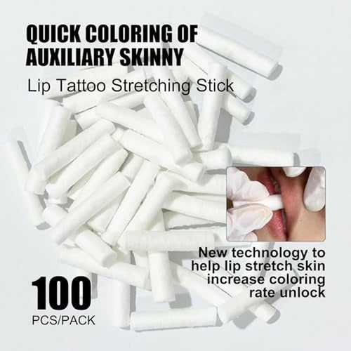 100pcs Permanent Makeup Lip Tattoo Stretching Stick Disposable Lip Blushing Supplies Lip Use Clean Cotton Swab for Easy and Precise Coloring