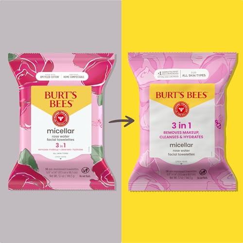 Burt's Bees Micellar Rose Water Facial Wipes, 30 Count (3-Pack)