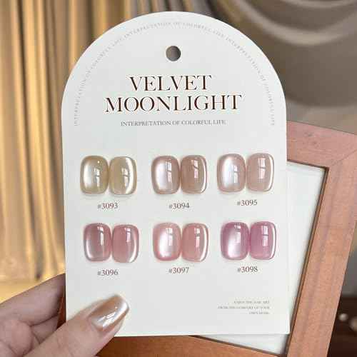 GAOY 16ml 6 Colors Sheer Cat Eye Gel Polish Set, Light Pink Purple Shimmery Holographic Cat Eye Gel Nail Polish with 3 Heads Magnet, UV Lamp Cure for Nail Art DIY, Velvet Moonlight
