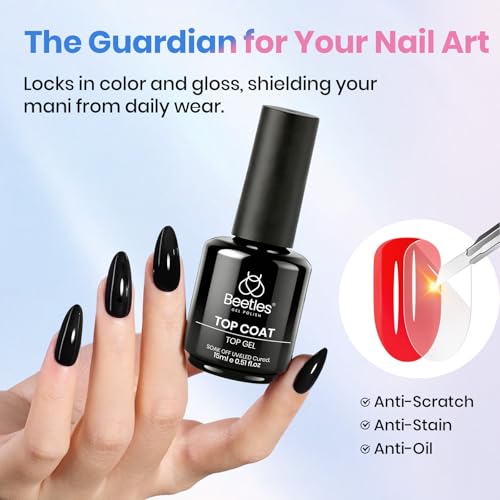 Beetles No Wipe Gel Top Coat & Base Coat Set A-Clear-2 – 15ml Each, Long-Lasting Shine