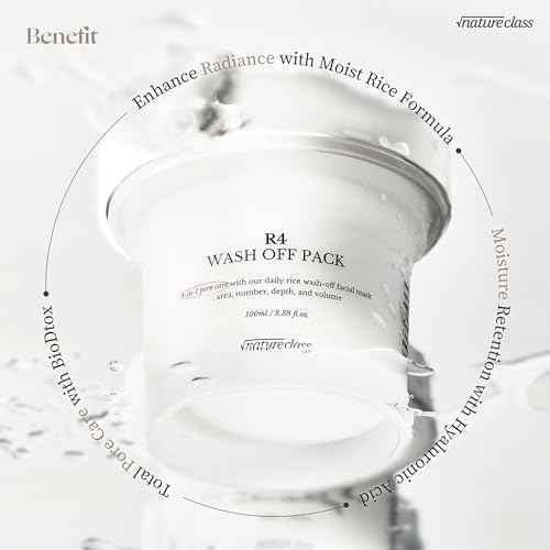 R4 Rice Wash Off Facial Mask ? 4-in-1 Korean Skin Care, Pore Refining, Gentle Exfoliating, Hydrating, Smooth Texture, Rice Ferment & Enzyme, Soft Cream Wash-Off, 3.38 fl oz