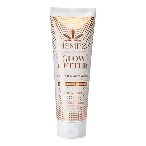 Hempz Glow Getter Gradual Self-Tanning Lotion ? Medium to Dark, 7.5 oz | Natural Golden Tan, Summer Glow, Vegan Hydrating Moisturizer for legs, arms and body