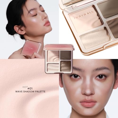 JUDYDOLL Highlight & Contour Palette, All-in-One Matte Highlighter Contour Compact, Natual Finish, Brightening Blendable Face Makeup for Cool Fair and Olive Skin (New Version 01 Wave Shadow Palette)