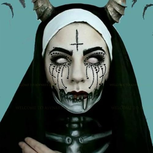 Halloween Nun Rhinestone Face Gems - Reusable Temporary Tattoo Stickers