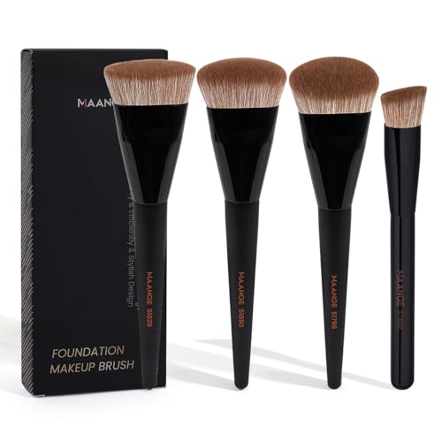 MAANGE Black Makeup Brush Set 4 Pcs - Foundation, Concealer & Contour Tools