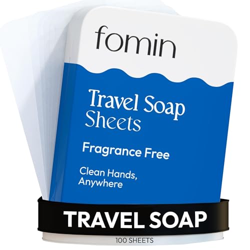 FOMIN Paper Soap Sheets - 100 Portable Travel Sheets in Tin