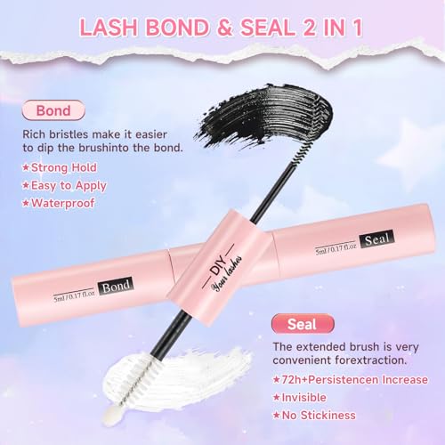 Lash Extension Kit DIY 240pcs Lash Clusters Eyelash Extension Kit, 8-16mm 30D 60D Individual Lashes Kit with Lash Bond and Seal, Lash Tweezers for Self Use (30D&60D, 0.07D, 8-16mm, Kit)