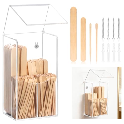300 PCS 4 Style Waxing Sticks Wooden with Acrylic Organizer Assorted Wax Applicator Sticks Small Medium Large Popsicle Sticks Bulk Craft Sticks Jumbo for Body Legs Face WoodCraft Tongue Depressor