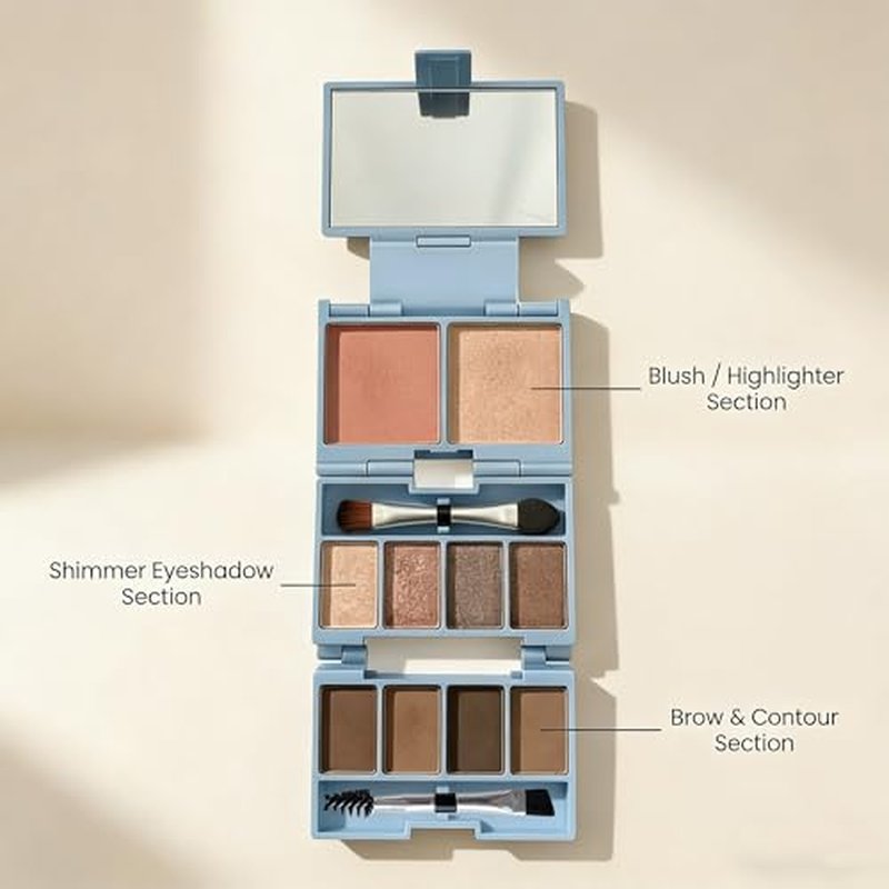 Mini Travel Makeup Palette - 2 Pack Foldable with Mirror & Metal Pans