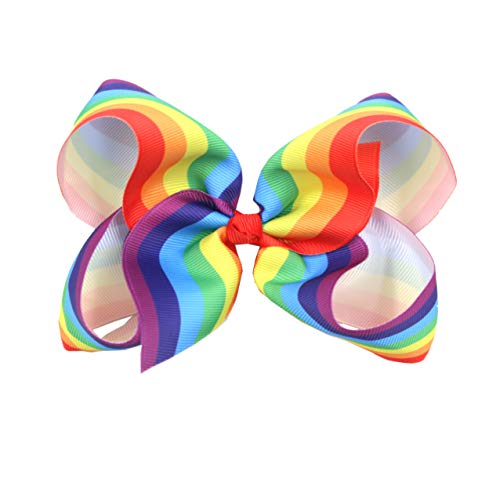 Rainbow Hair Bow with Clip Grosgrain Ribbons HairClips for Girls JB35 (3 Size Set)