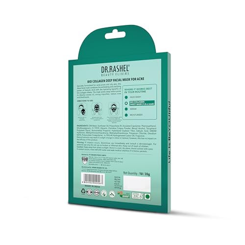 DR.RASHEL 100% Vegan Bio Collagen Deep Facial Mask Pro Boost Series | Acne Treatment & Oil Control | Quick Action 60 Minutes | 35 g / 1.23 oz