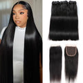 Brazilian Virgin Hair Bundles Straight 12 14 16" + 4x4 Closure