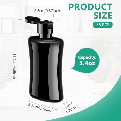 Domensi 36 Pcs Black Travel Bottles with Flip Cap Plastic Travel Size Toiletries Bottles Portable Leak Proof Squeeze Container Refillable Empty Cosmetic Containers for Liquid Shampoo Lotions (3.4 oz)