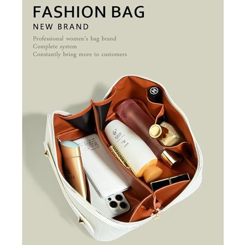 Leather Makeup Travel Bag with Dividers & Handle