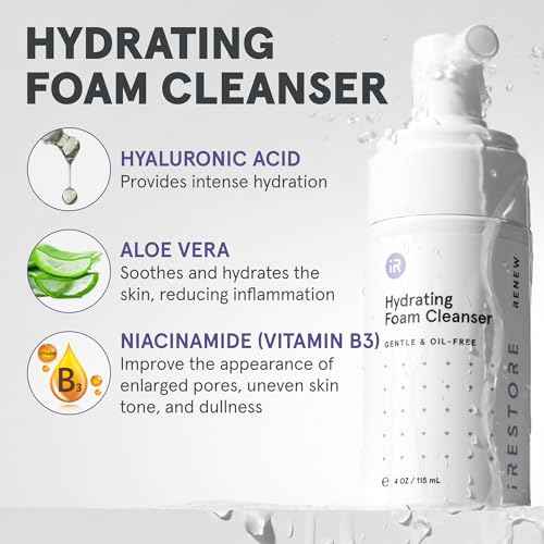 iRESTORE 3-Step Skincare Set Red Light Therapy Essentials Kit, Renew Trio Includes Hydrating Cleanser + Facial Spray + Anti-Aging Face Serum Works Best with iRESTORE Red Light Therapy Mask