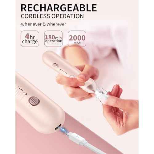 Professional Manicure Pedicure Kit, Cordless Electric Nail File Set, Rechargeable Pedicure Tools for feet, 5 Speeds Hand Foot Care Nail Drill for Thick Nail Toenail Cuticle Women Men Baby Pets-Rose