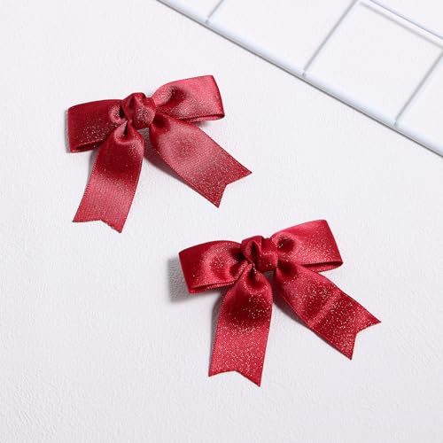 Dark Red Ribbon Hair Bow Clips 3" Shiny Glitter Stain Bowknot Alligator Barrettes Pins Sparkly Decor Accessory for Little Teen Toddler Baby Girls Kids Women Valentines Xmas Gift