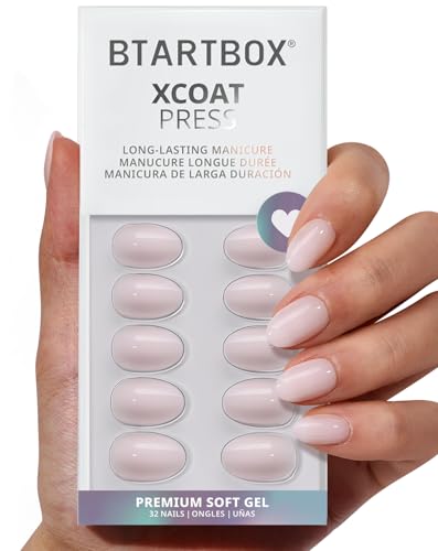 BTArtbox Extra Short Almond Press On Nails Kit, Nude Pink (32 Pcs)