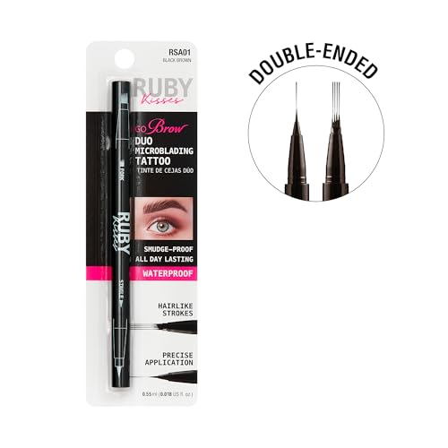 Ruby Kisses Microblading Eyebrow Pencil Waterproof Dual-Ended Brow Pen for Natural Hair-Like Strokes (Black Brown)