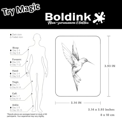 Semi-permanent Tattoos,Realistic Fake Tattoos,Last 7-15 Days,Waterproof Non-reflective Temporary Tattoo Stickers,Cruelty-free,Uniquely Designed Exquisite Packaging(Bird 1)