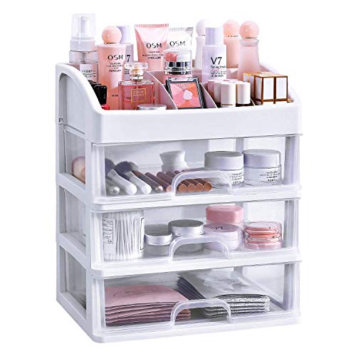 Simbuy Makeup Organizer With Drawers ?Bundle Countertop Organizer for Cosmetics, Vanity Holder for Lipstick, Brushes, Lotions, Eyeshadow, Nail Polish and Jewelry