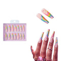 Glitzy 3D Handmade Press On Nail Kit, Rhinestone Gem Glitter French Tip 3X-Long Coffin False Nail, Reusable & Lasts Up To 2 Weeks, Seamless Snug Fit Technology, Includes Glue & 28Pcs Manicure Set
