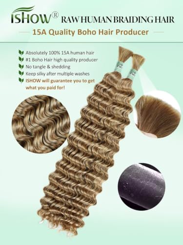 ISHOW Virgin Braiding Hair 100g 22 Inch Deep Wave Honey Blonde