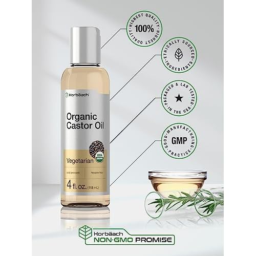 Horb?ach Castor Oil Organic | 4 fl oz | Cold Pressed and Hexane Free | For Face, Hair, Eyelashes and Eyebrows | Vegetarian, Non-GMO Formula