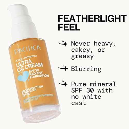 Pacifica Ultra CC Cream Radiant Foundation SPF 17 - Warm/Medium ? Medium Coverage Color Correcting Cream, Dewy Finish, Mineral SPF, 1 oz