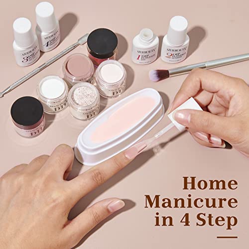 20 Colors Dip Powder Nail Kit Starter, AZUREBEAUTY Classic Nude Collection Glitter Pink Neutral Chocolate Brown Skin Tone Dipping Powder Liquid Set with Top/Base Coat French Nail Art Manicure DIY