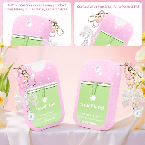 Hand Sanitizer Spray Case Compatible with Touchland Power Mist 1 oz(30 ml) - with Bow Keychain Silicone Protective Cover Accessories for Touchland (Pink/Purple/White)
