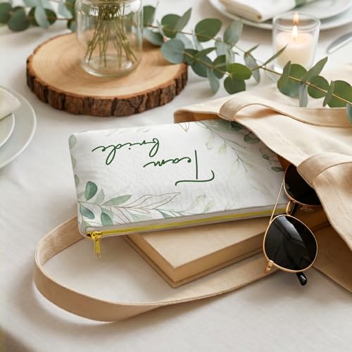 7 Pcs Team Bride Makeup Bags - Sage Green Canvas with Golden Zippers