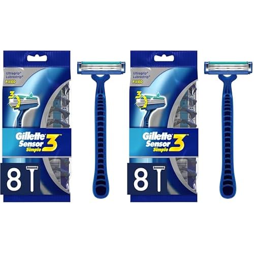 Gillette Sensor3 Simple Men¡¯s Disposable Razors, 8 Count (Pack of 2) Blue
