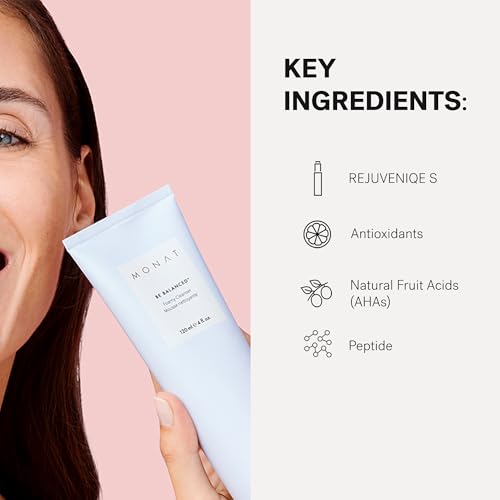 MONAT Be Balanced Foamy Cleanser - Purifying & Softening Foaming Facial Cleanser. Skin-Smoothing Antioxidants and Natural Fruit Acids Foaming Face Wash. Cleansing Foam - Net Wt. 120 ml / 4.0 fl. oz.