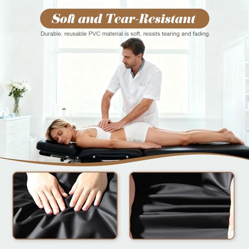 87"x51" Massage Table Sheets, Waterproof PVC Massage Table Cover, Reusable Wax Mat Pad Oilproof Lash Bed Cover, Massage Bed Cover Waxing Mat for Beauty Salon, SPA, Lash Extension, Tattoo (Black 2pcs)