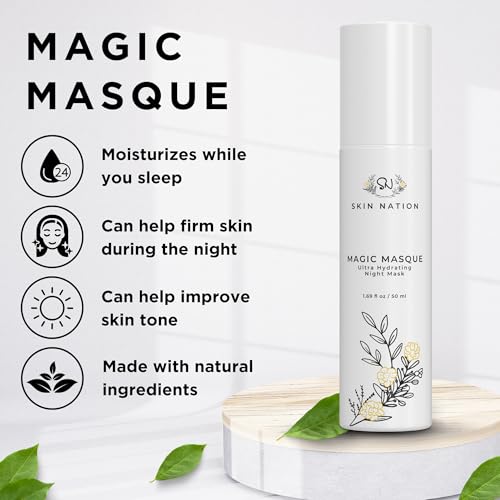 Skin Nation Magic Masque, Hydrating Night Mask with Hyaluronic Acid & Botanicals, Plant-Based Overnight Mask for Dry Skin, Smooth Texture & Radiant Glow, 1.69 fl oz