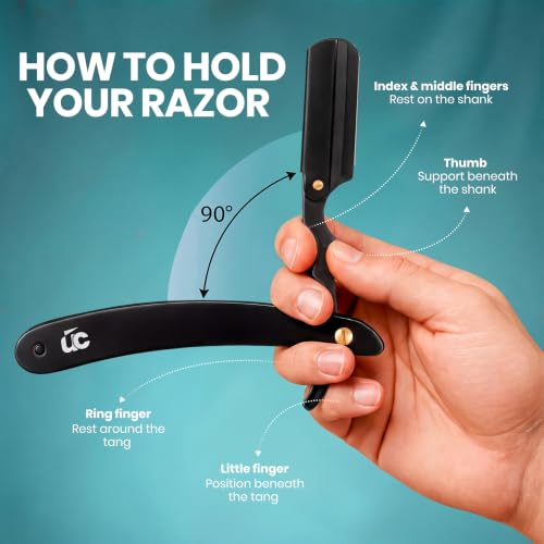 Utopia Care Stainless Steel Straight Razor with 100 Blades, Black Handle, Professional Barber & Grooming Tool