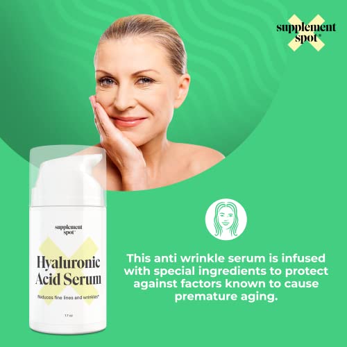 Hyaluronic Acid Serum for Face & Neck ? Hydrating w/Vitamin C, E, Jojoba Oil & Green Tea ? Plant-Powered Anti Aging Serum Reduces Fine Lines & Wrinkles (1.7 oz)
