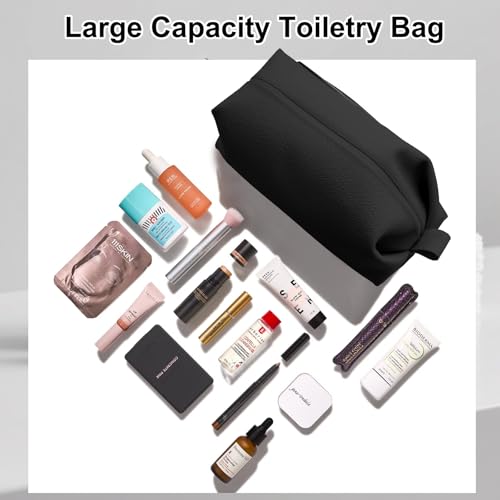 Portable Silicone Toiletry Bag, Large Waterproof Toiletries Bag Bathroom Travel Bag Upgraded Leakproof Zipper Toiletries Box,Suitable for Mens Womens(Black)
