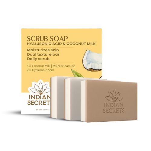 Scrub Soap with Hyaluronic Acid & Coconut Milk ? Moisturizing Body Soap for Soft Skin ? Enriched with Niacinamide, Hyaluronic Acid, Coconut Milk Pack of 3 (110g/3.88Oz each)