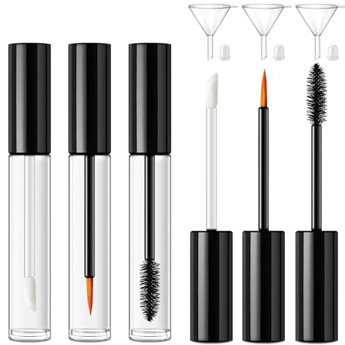 6pack Mascara Tubes Empty for Castor Oil, 10ML Mascara Wand Tube, Eyeliner Tube & Lip Gloss Tube Kit with Funnel, Travel Mascara Tube for Eyelashes Serum Eyebrows Growth Oil, DIY Skin Care Essentials¡¦