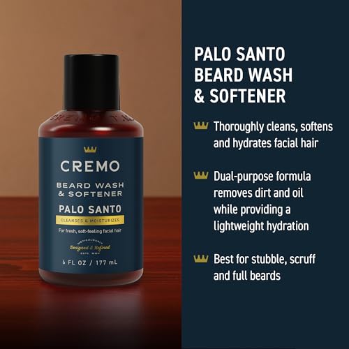 Cremo Palo Santo 2n1 Beard Wash & Softener + Deep Conditioner + Oil Set for Medium to Long Beards