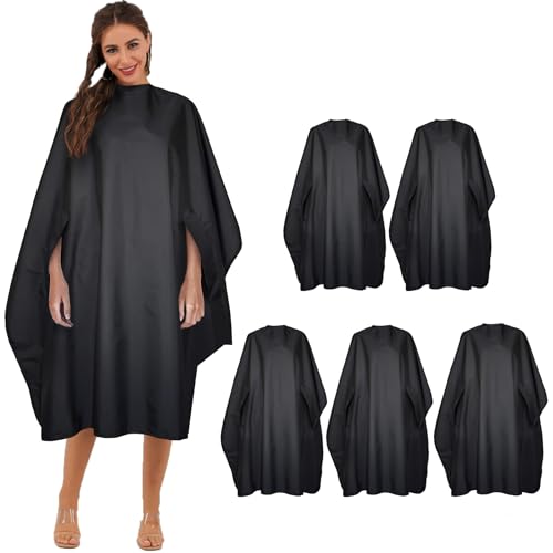 Black Professional Waterproof Hair Salon Cape - 5 Pack with Metal Snap Closure