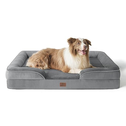 Bedsure Orthopedic Dog Bed for Large Dogs - Big Washable Dog Sofa Beds Large, Supportive Foam Pet Couch Bed with Removable Washable Cover, Waterproof Lining and Nonskid Bottom, Grey