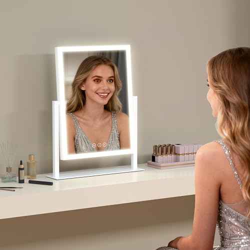 16.9"x 14"Lighted Makeup Mirror,Vanity Mirror with Lights,Three Color Lighting Modes, and 10X Magnification Mirror, Smart Touch Control, 360¡ÆRotation White
